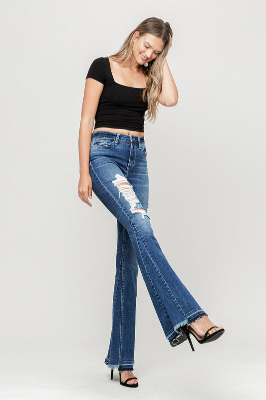 High Rise Distressed Flare Jeans by Flying Monkey