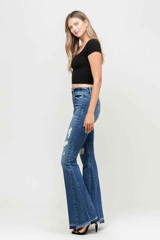 High Rise Distressed Flare Jeans by Flying Monkey