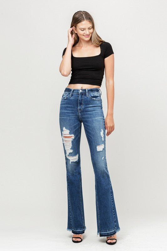 High Rise Distressed Flare Jeans by Flying Monkey