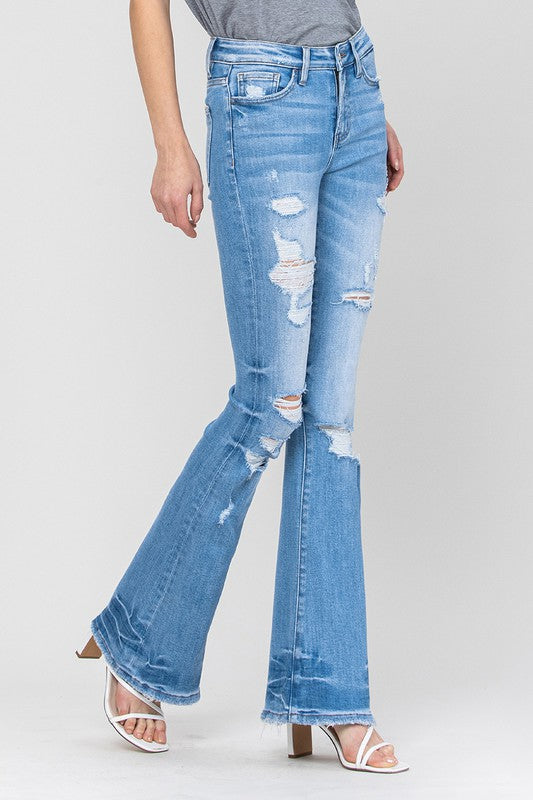 Distressed Mid Rise Flare Jeans by Flying Monkey