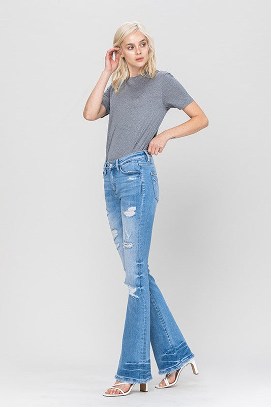 Distressed Mid Rise Flare Jeans by Flying Monkey