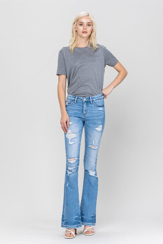 Distressed Mid Rise Flare Jeans by Flying Monkey