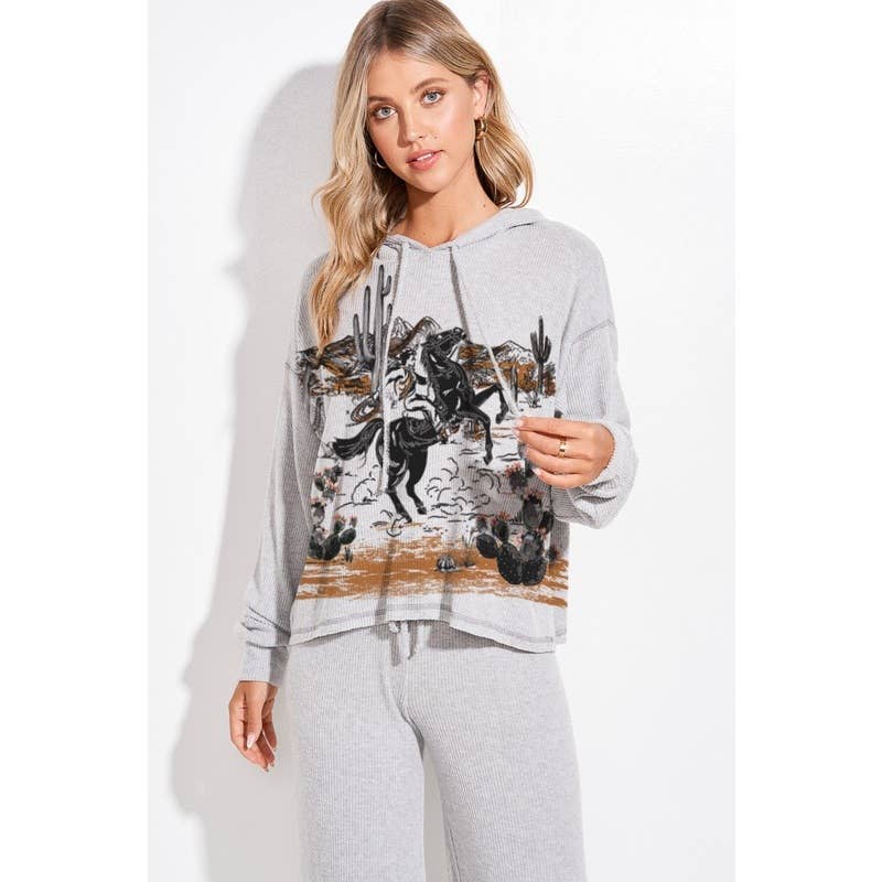 Aztec print rib Hoodie loungewear set