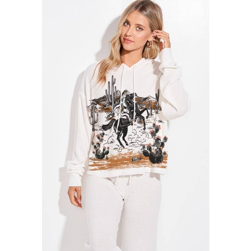 Aztec print rib Hoodie loungewear set