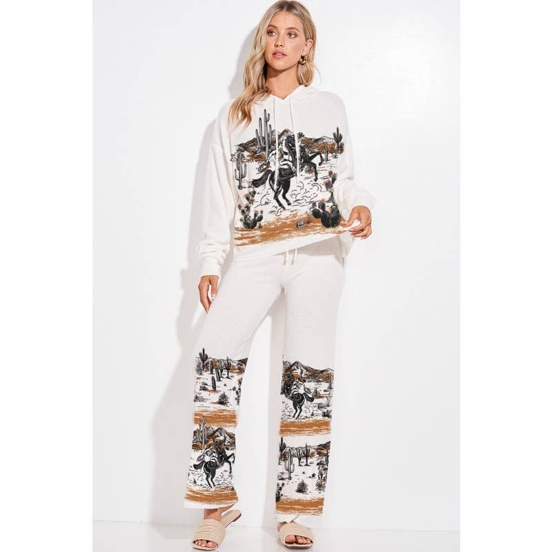 Aztec print rib Hoodie loungewear set