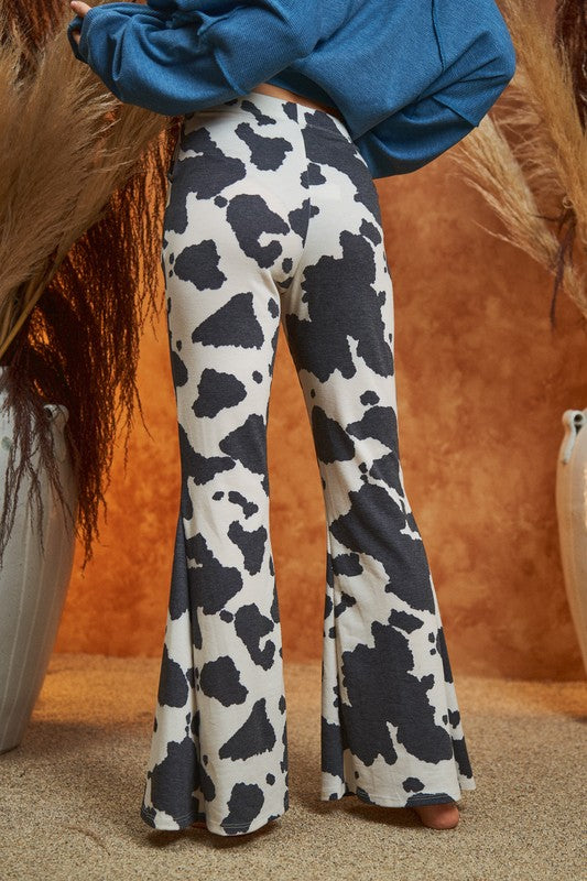 Mocha cow print flared bellbottoms