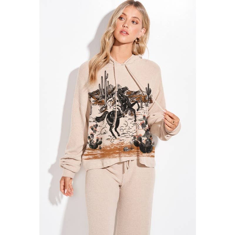 Aztec print rib Hoodie loungewear set