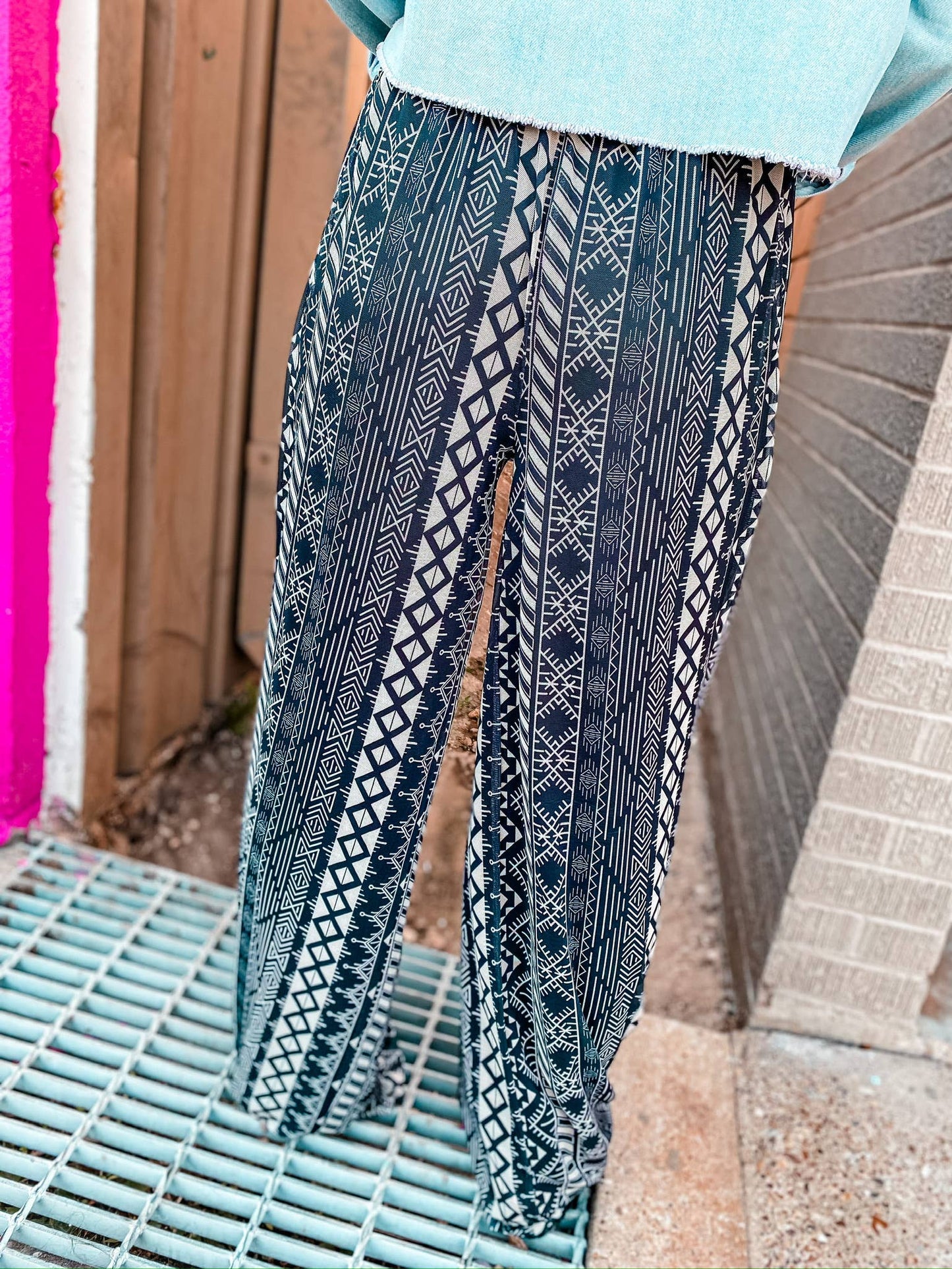 Black Sands Wide Leg Mesh Pants - Black Aztec