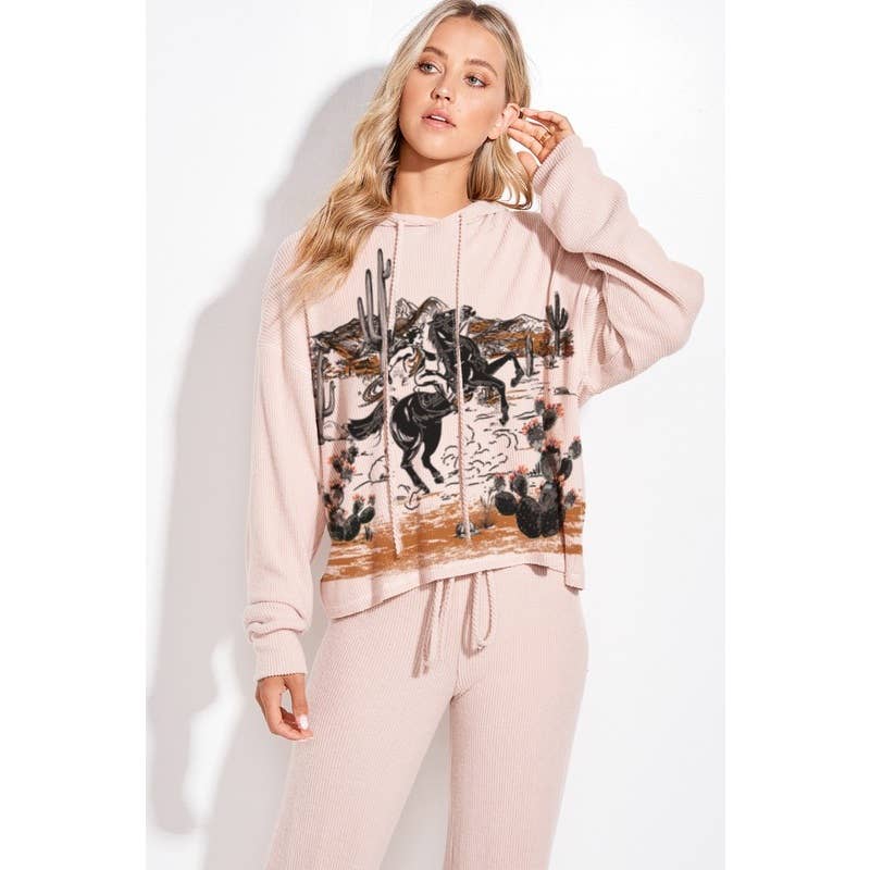 Aztec print rib Hoodie loungewear set