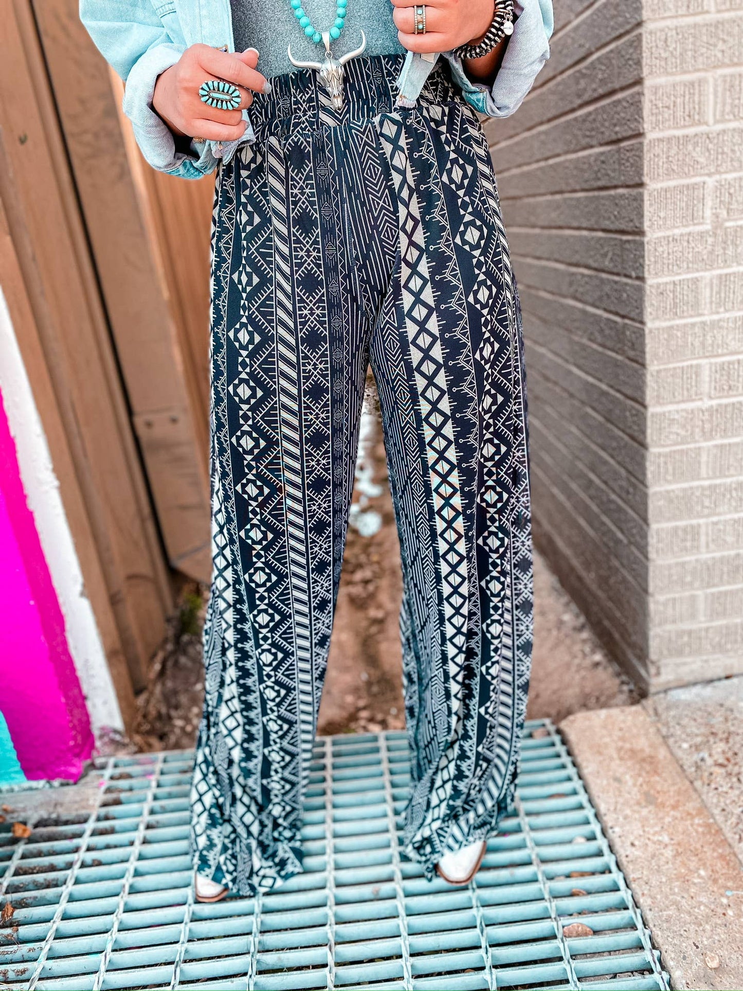 Black Sands Wide Leg Mesh Pants - Black Aztec