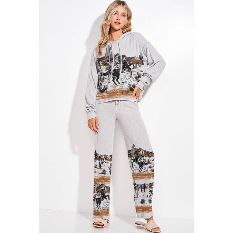 Aztec print rib Hoodie loungewear set