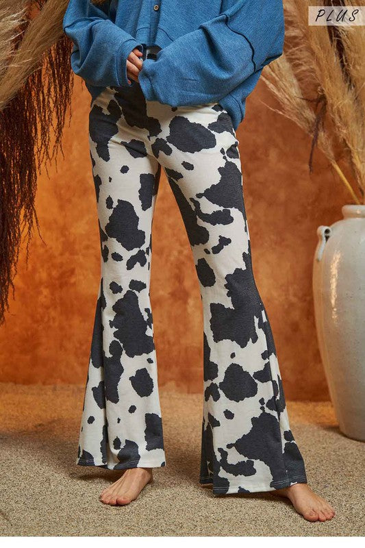 Mocha cow print flared bellbottoms