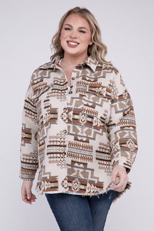 Plus Size Aztec Western Shacket