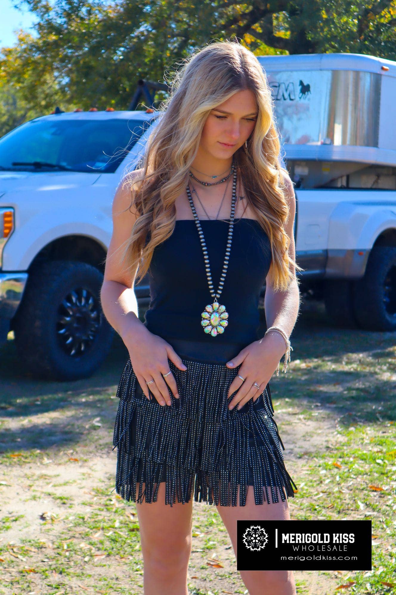 Catalena Fringe Rhinestone Skort - Black